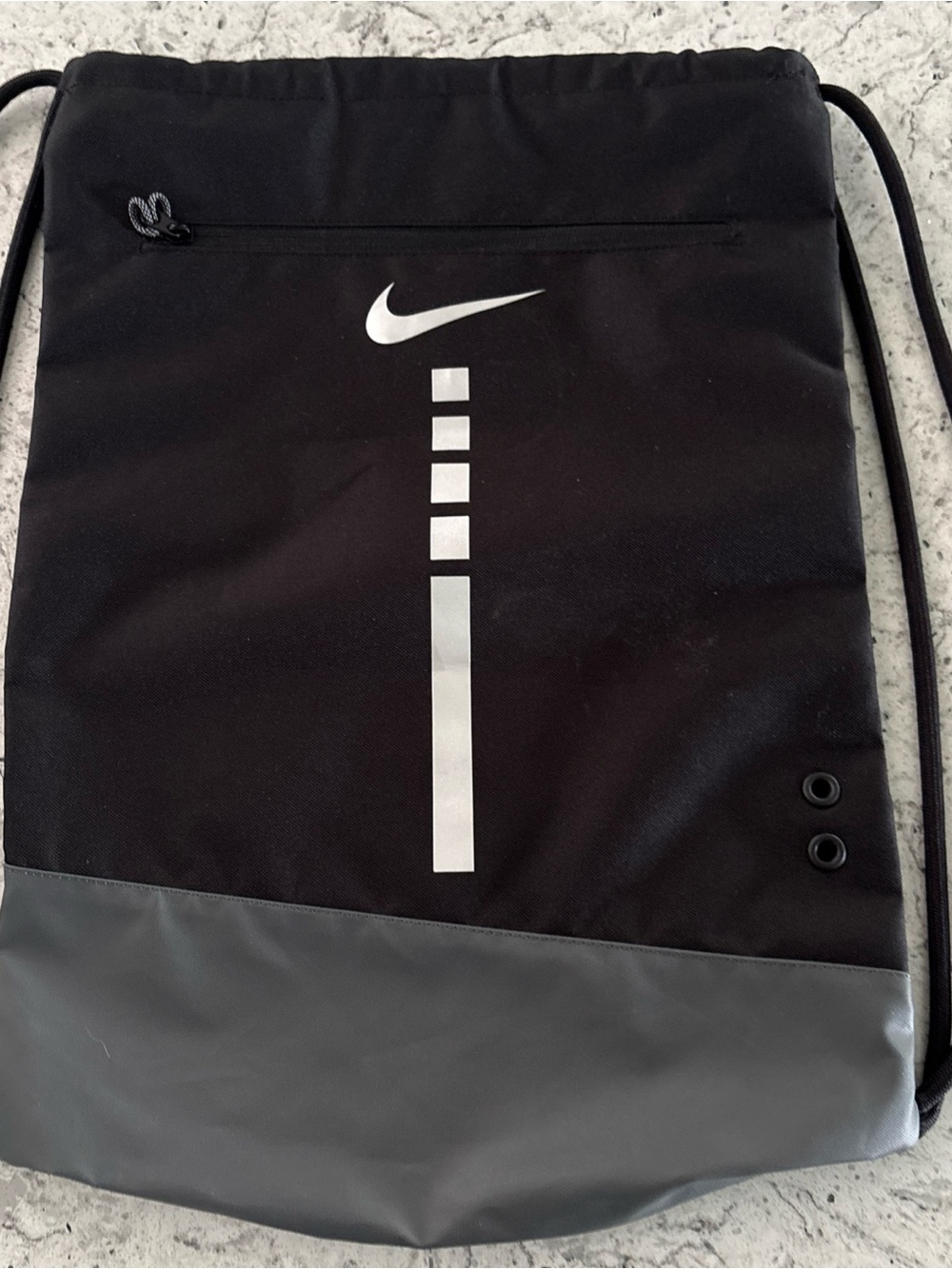 Nike Black and Gray Drawstring Backpack with Reflective Accent